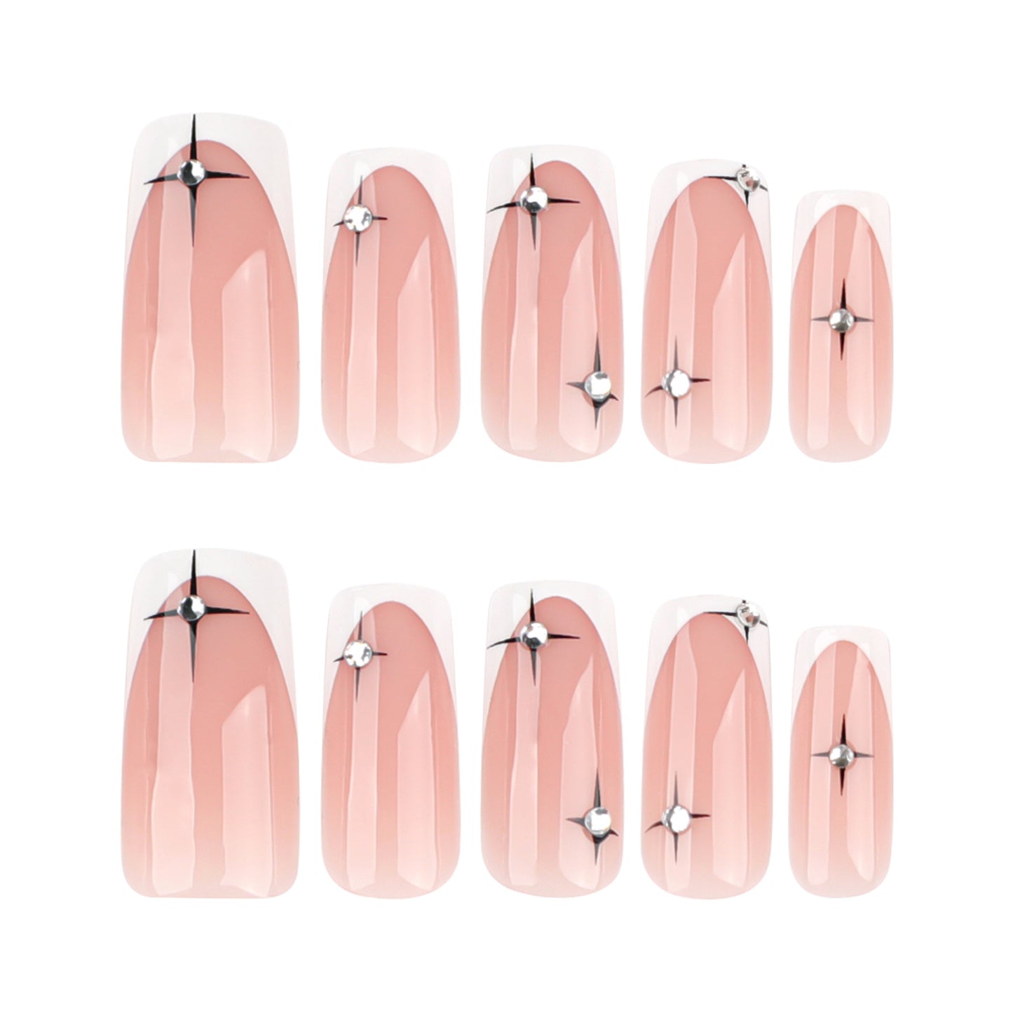 Celestial Chic Medium Square Pink Glossy Press On Nails with Dazzling Star Accents