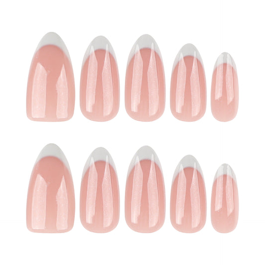 Blush Dreams Long Almond Pink Glossy Press On Nail Set with Elegant French Tips