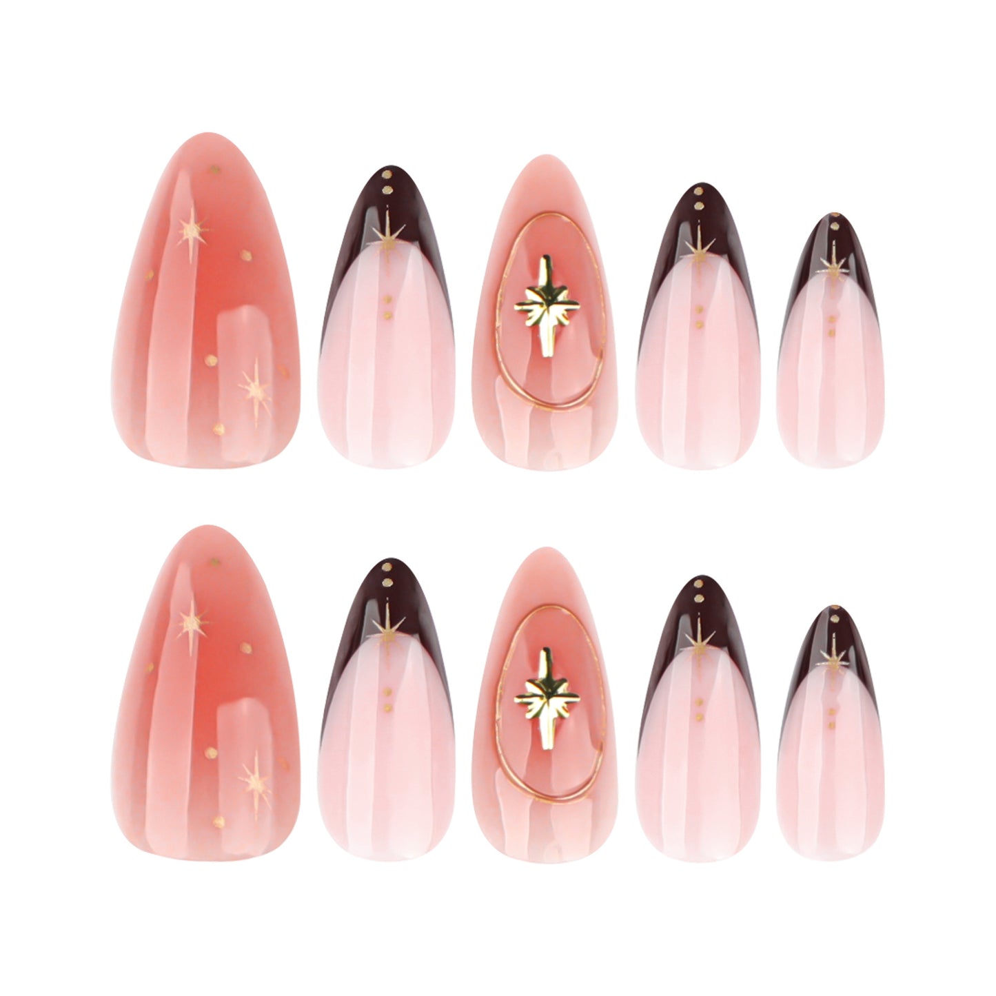 Celestial Charm Long Almond Gradient Pink with Star Accents Press On Nail Set