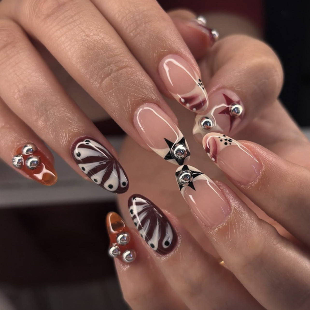Whimsical Garden Long Almond Blush with Stunning Butterfly and Jewel Accents Press on Nail Set