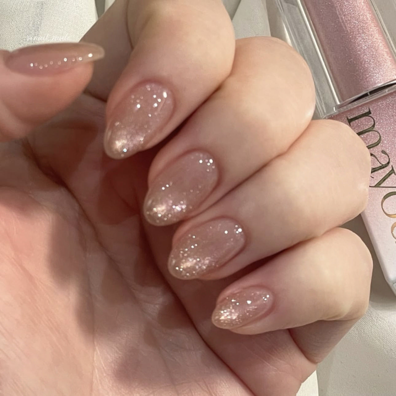 Enchanted Blossom Short Almond Pink Ombre Glitter Press on Nail Set