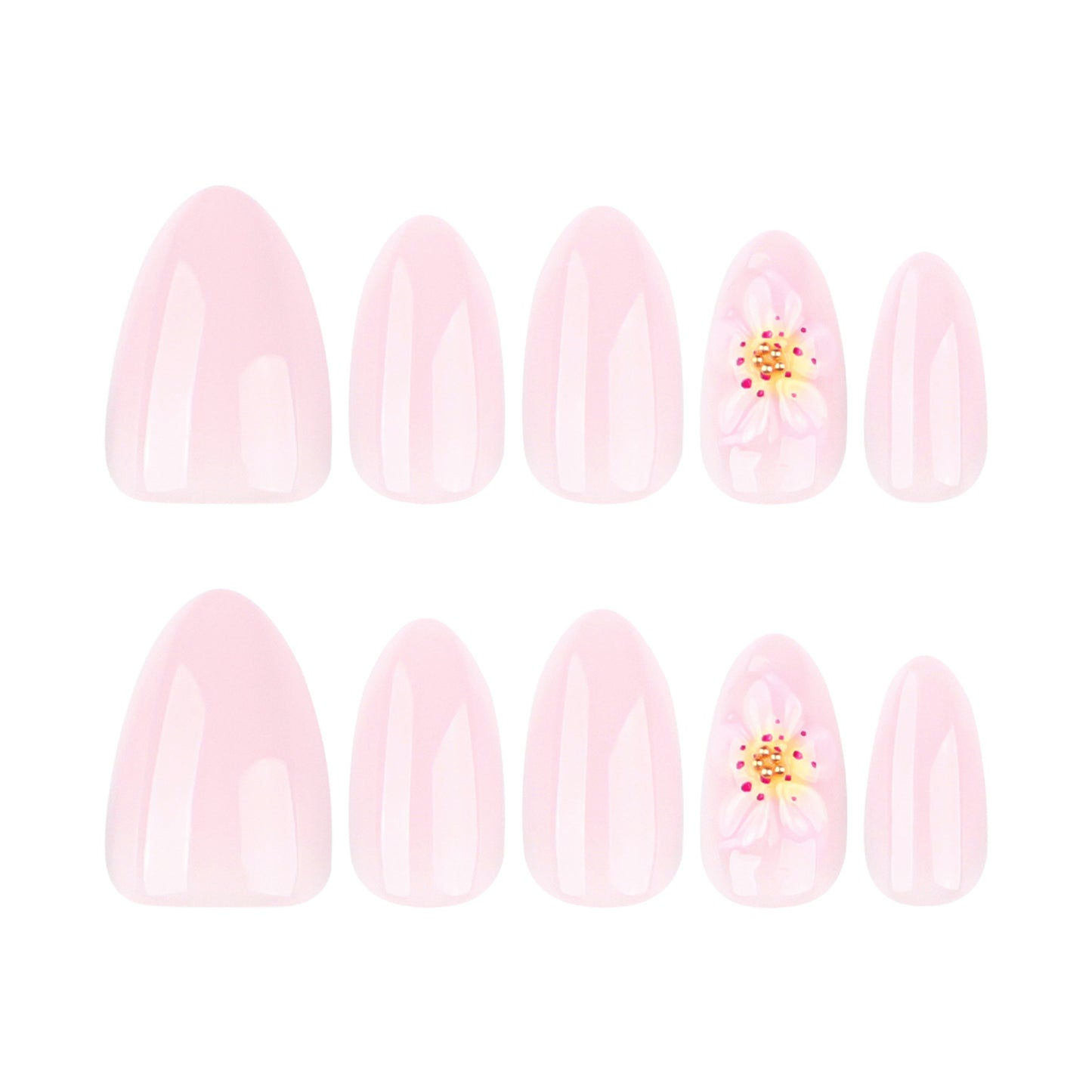 Blossom Fairytale Medium Almond Pink Press-On Nail Set with Floral Accent