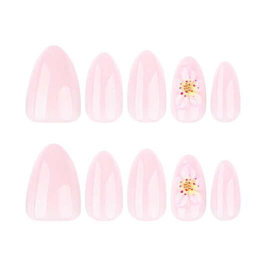 Blossom Fairytale Medium Almond Pink Press-On Nail Set with Floral Accent
