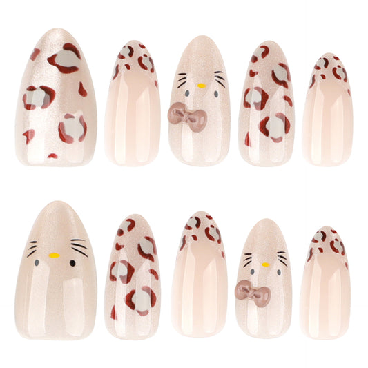 Charming Safari Glamour Medium Almond Beige with Whimsical Animal Prints Press On Nail Set