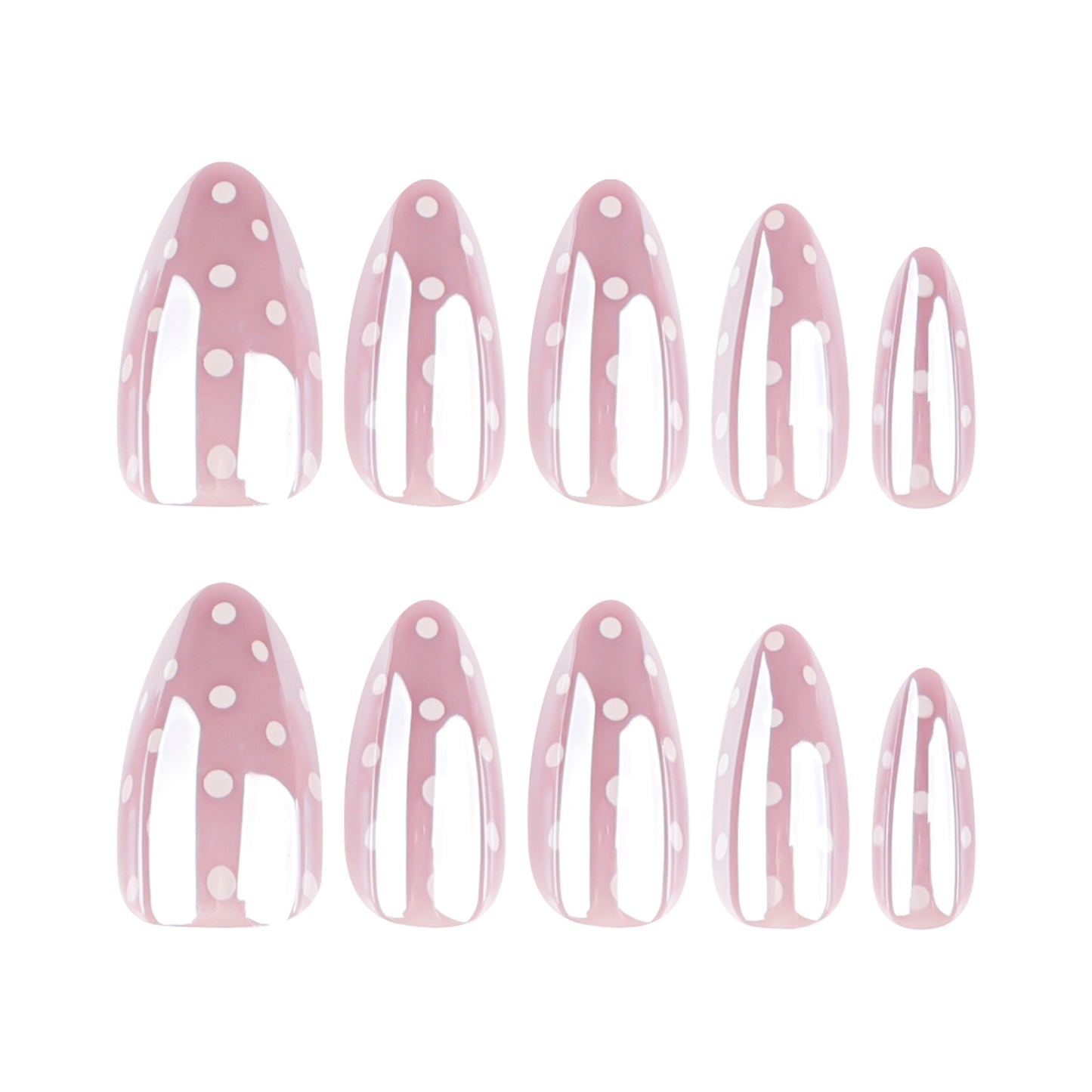Whimsical Pastel Medium Almond Pink Press On Nail Set with Charming Polka Dots