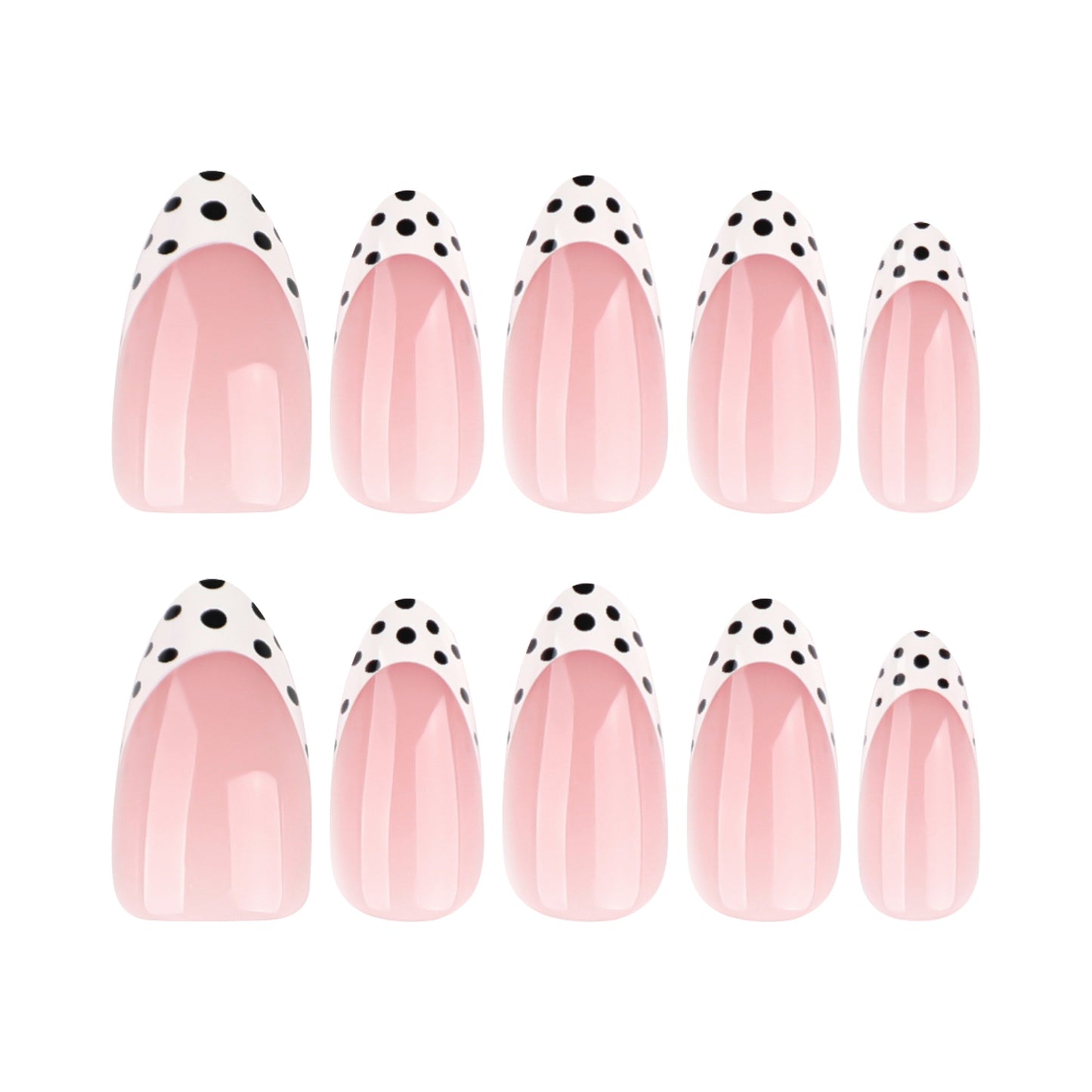 Chic Vintage Pink Medium Almond Press-On Nail Set with Charming Polka Dot Tips