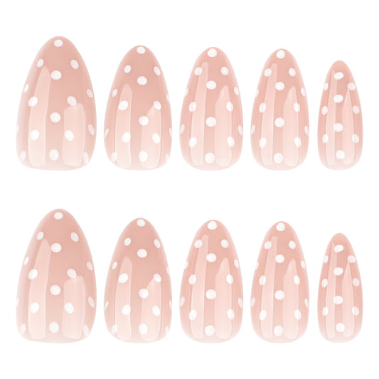 Whimsical Dot Delight Medium Almond Blush Pink Nail Set with Playful Polka Dots