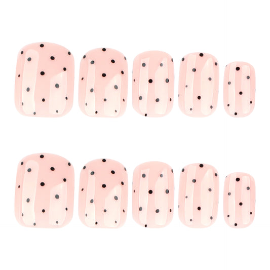 Whimsical Dots Press On Nail Set in Short Square Blush Pink with Charming Black Polka Dots