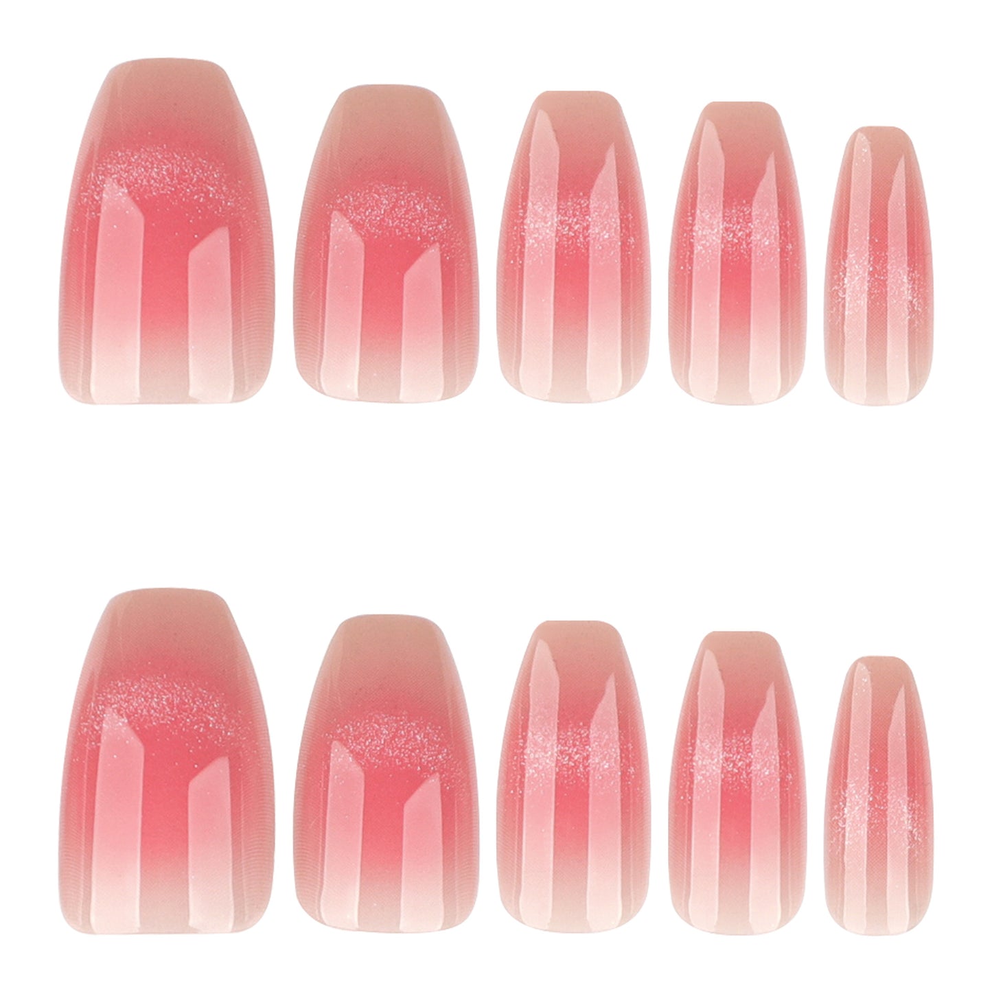 Elegant Rose Quartz Medium Coffin Gradient Gel Press-On Nail Set with Glitter Finish