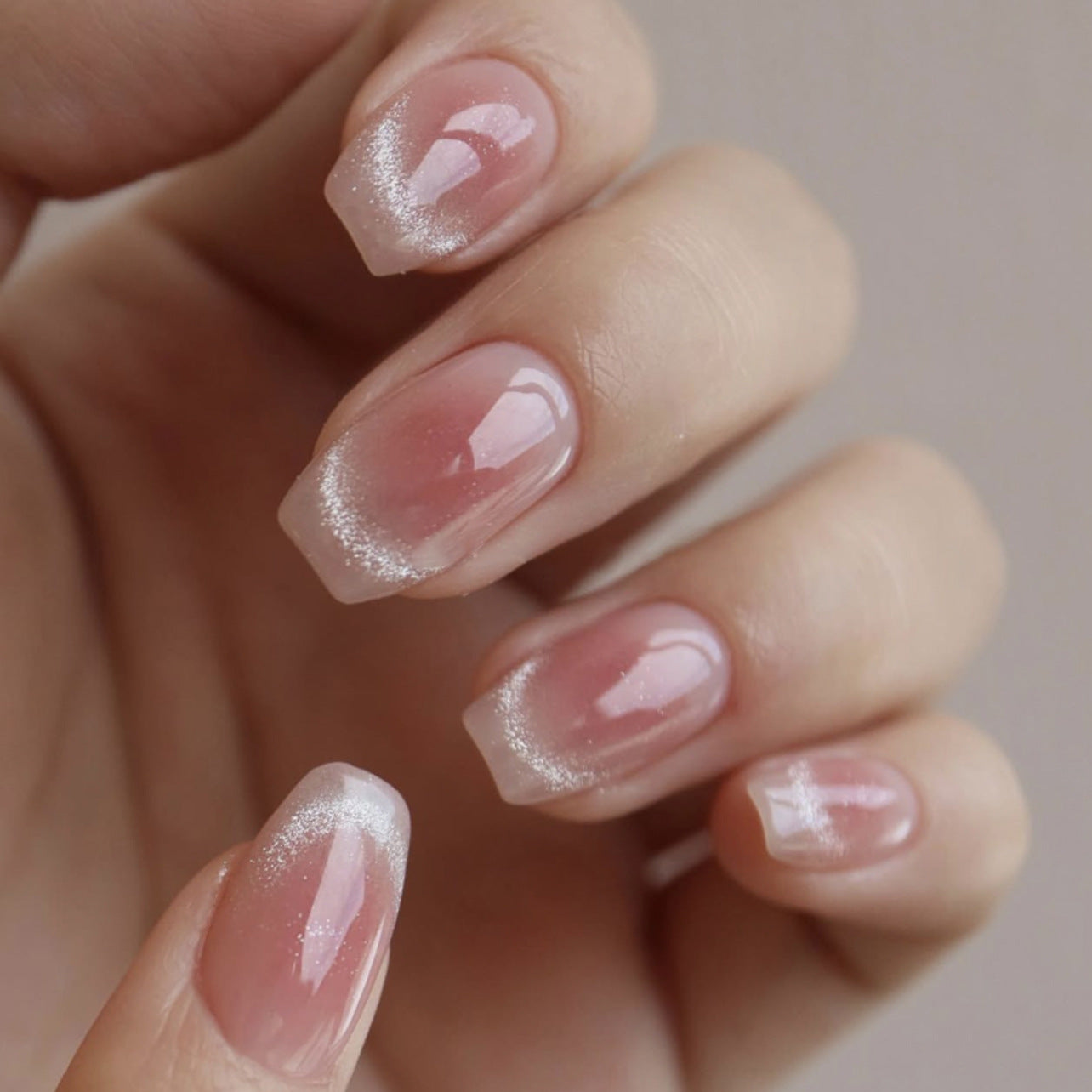 Elegant Fantasy Coffin Medium Pink and White Ombre Press On Nail Set with Glitter Finish