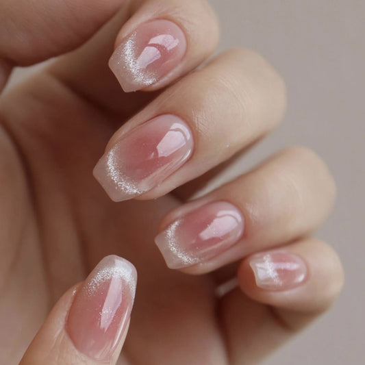 Elegant Fantasy Coffin Medium Pink and White Ombre Press On Nail Set with Glitter Finish