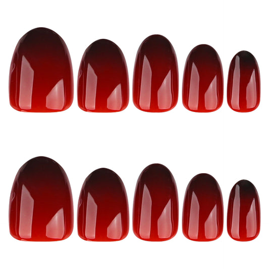 Gothic Glamour Short Oval Red Gradient Press On Nail Set with Glossy Finish