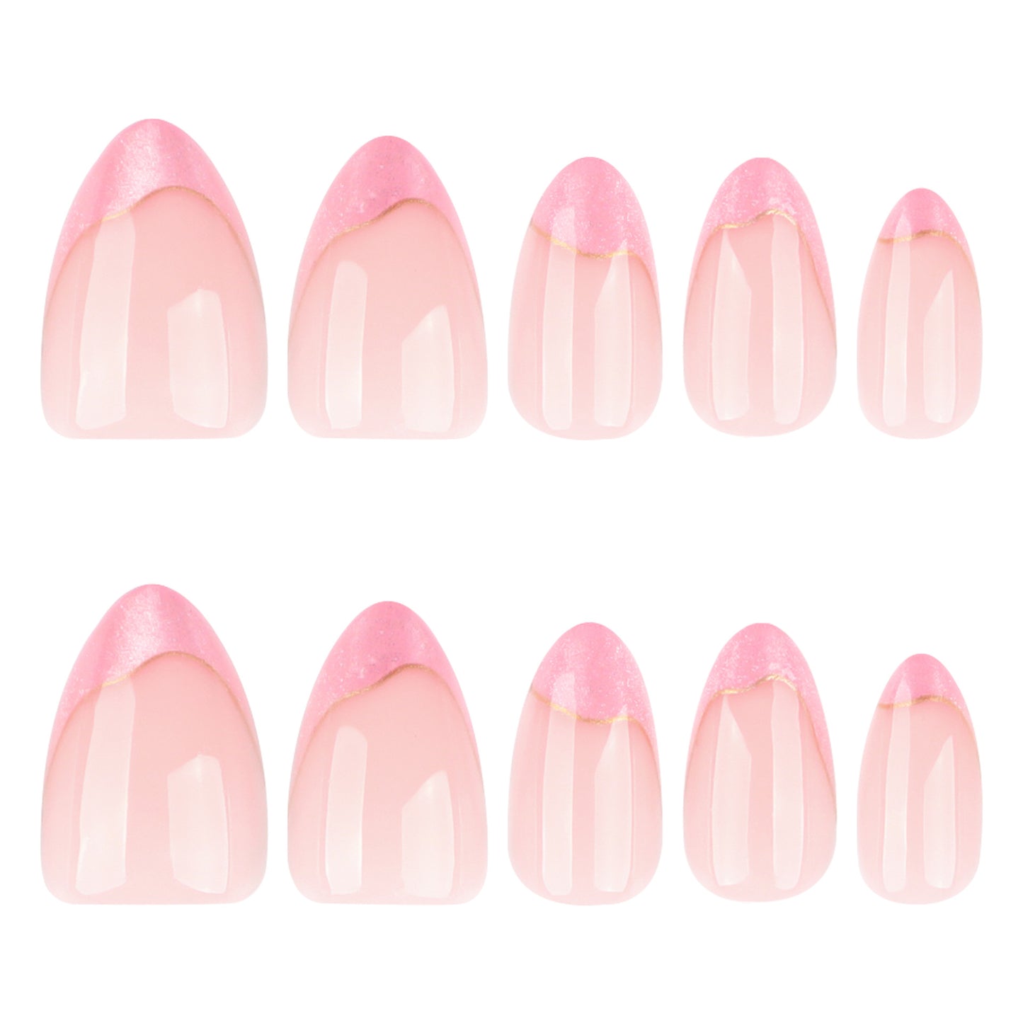 Blushing Elegance Medium Almond Shape Soft Pink with Sparkling Edge Press On Nail Set