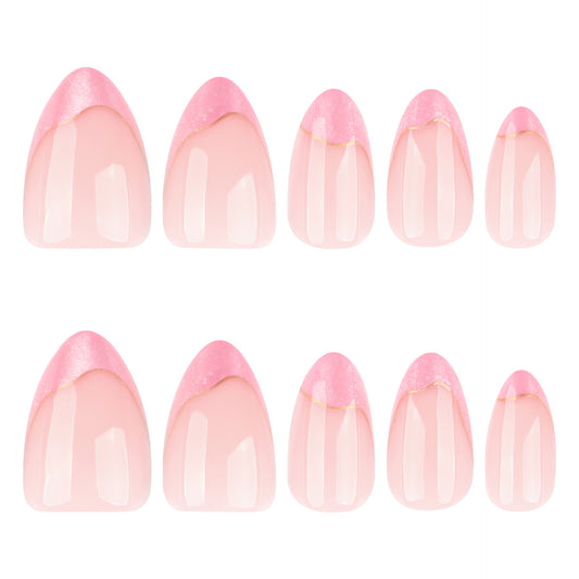 Blushing Elegance Medium Almond Shape Soft Pink with Sparkling Edge Press On Nail Set