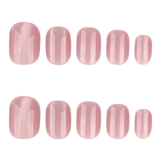 Romantic Blossom Pink Short Squoval Press On Nail Set with Iridescent Finish