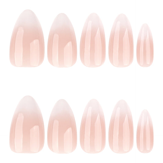 Elegant Blossom Press-On Nail Set in Medium Almond Shape with Soft Pink Color and Glossy Finish