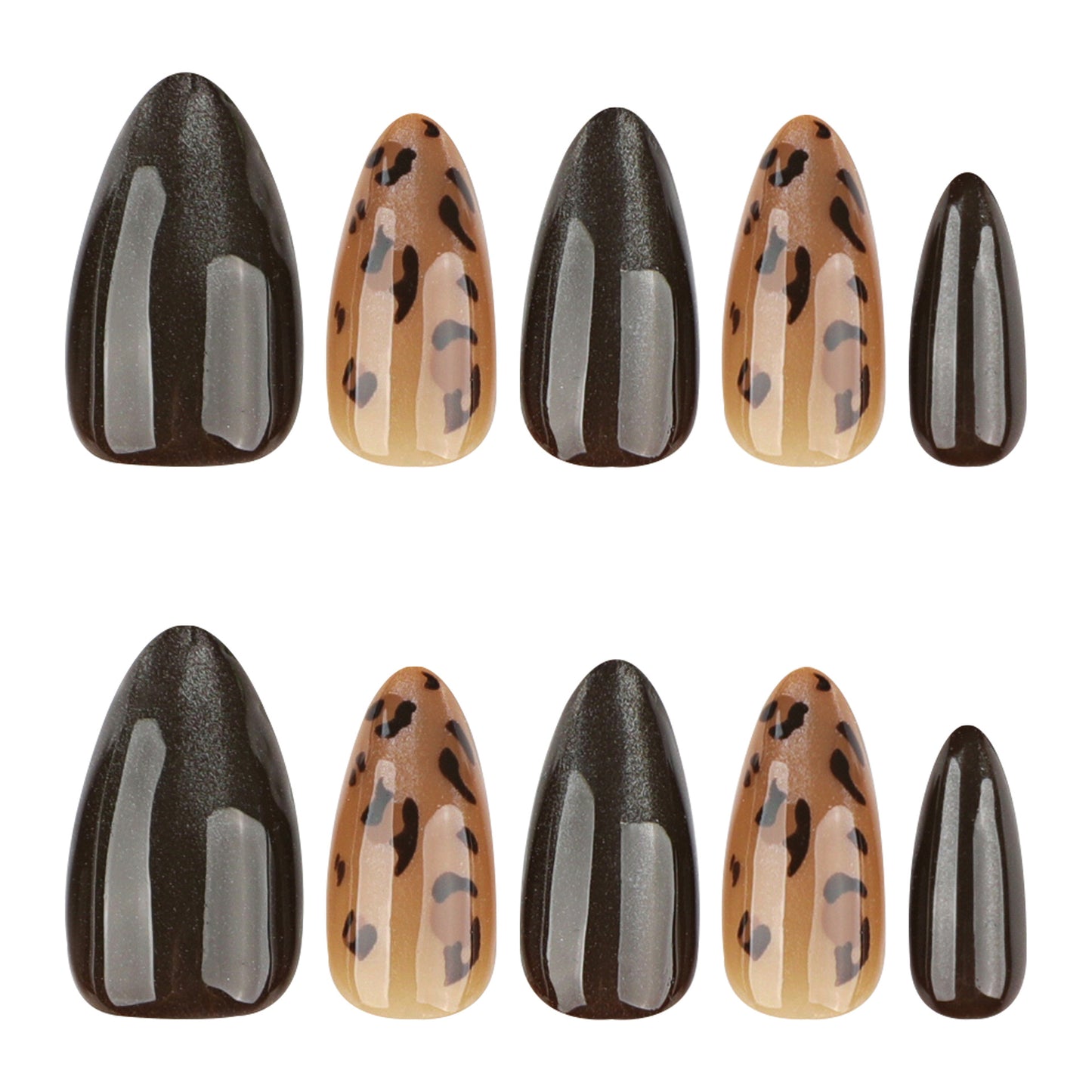 Savanna Chic Medium Almond Brown and Beige Leopard Print Press on Nail Set