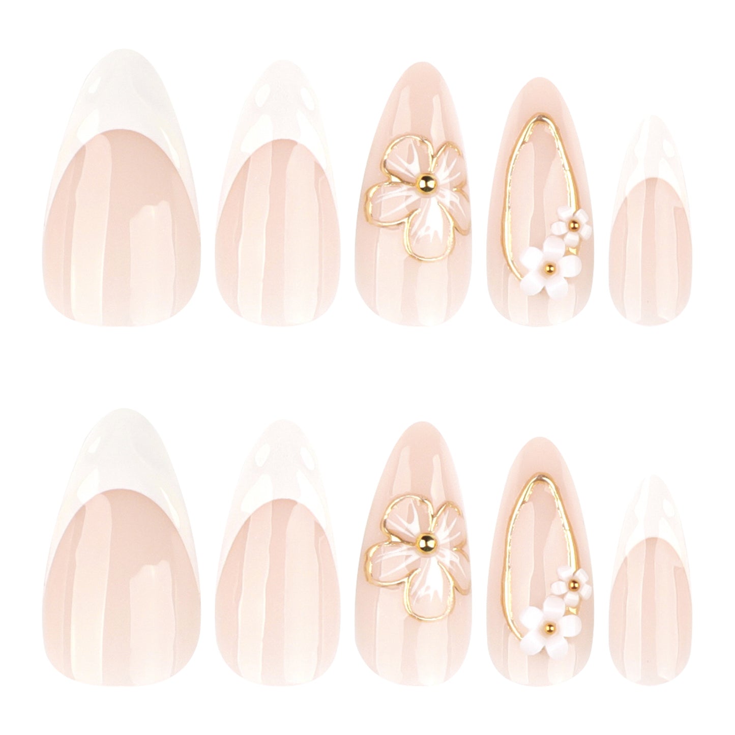 Blossoming Elegance Long Almond Pink with Floral Accents Press On Nail Set