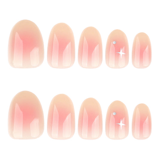 Dreamy Blossom Short Oval Pink Gradient Press-On Nail Set with Sparkling Accent