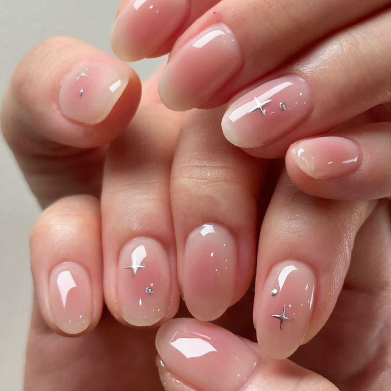 Celestial Charm Soft Short Oval Natural Shades with Sparkling Accents Press On Nail Set