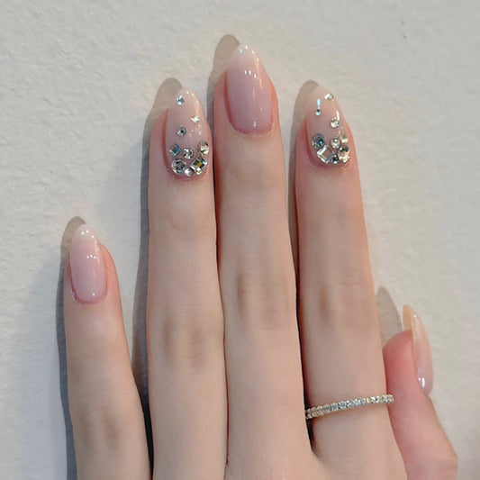 Glamorous Elegance Medium Almond Pink with Sparkling Rhinestones Press-On Nail Set