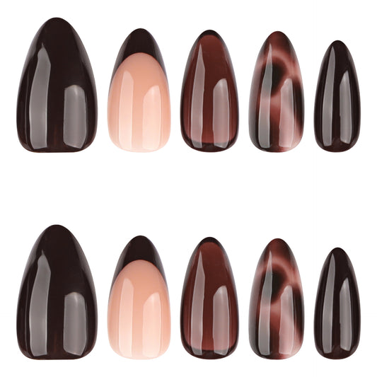 Gothic Elegance Medium Almond Shaped Rich Brown Gradient Press On Nail Set