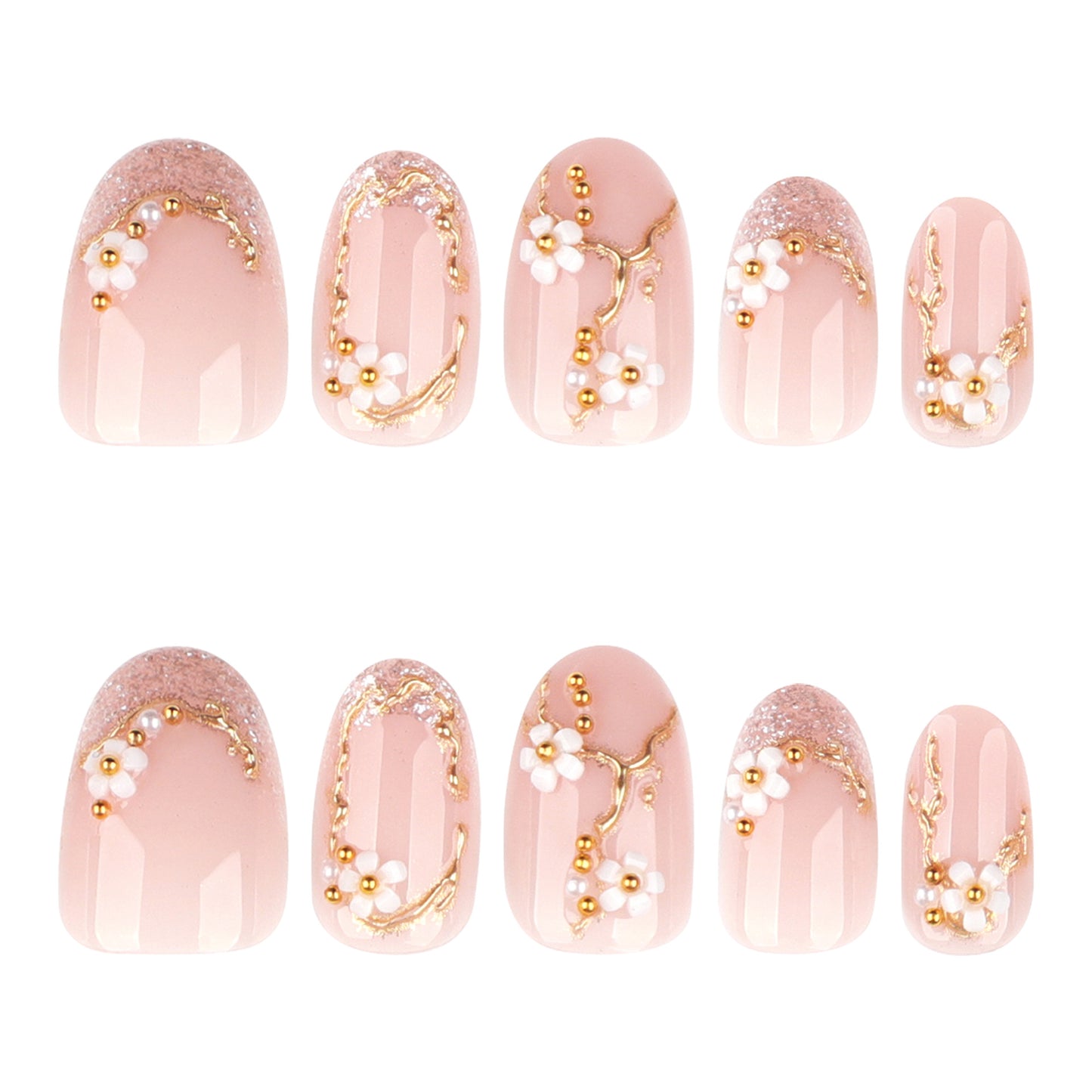 Blossom Garden Short Round Pink Press-On Nail Set with Elegant Floral Accents