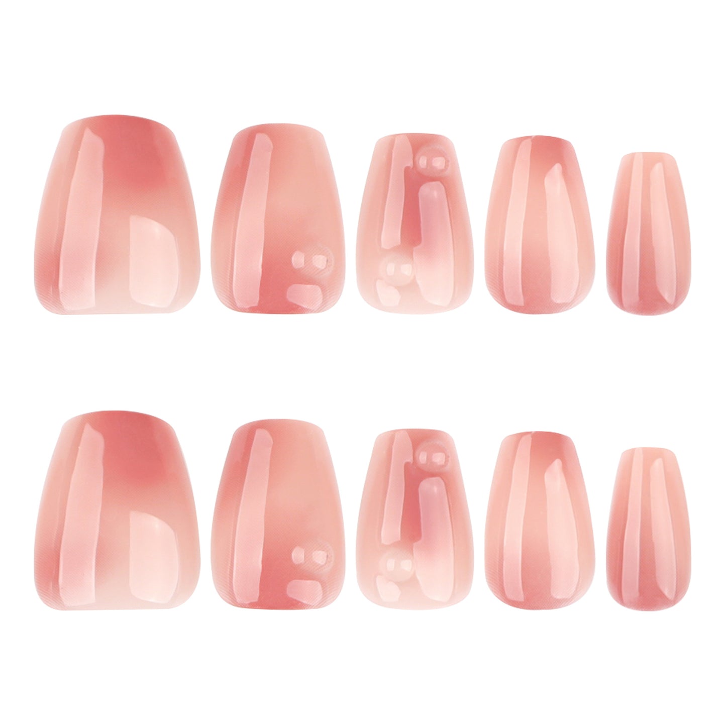 Blush Enchantment Medium Coffin Shape Semi-Transparent Pink Nail Set with Glossy Finish