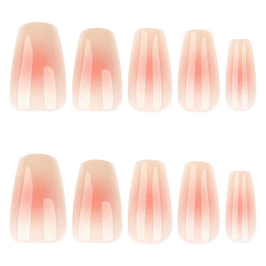 Chic Harmony Medium Coffin Shape Blush Pink Press On Nail Set with Glossy Finish