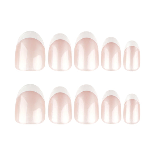 Glamorous Elegance Press On Nail Set in Short Length Oval Shape Light Pink Color with Classic White French Tip Feature