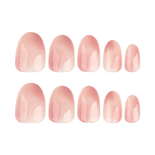 Blush Oasis Elegant Short Oval Shaped Rose Pink Press On Nail Set with Glossy Finish