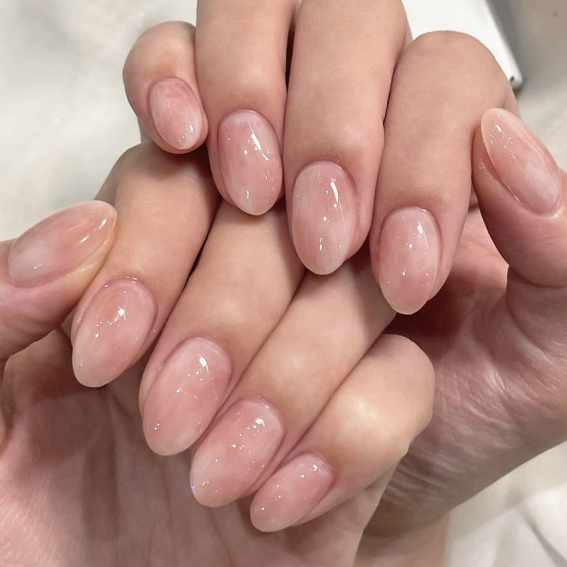 Chic Elegance Short Oval Pink Glassy Finish Press On Nail Set