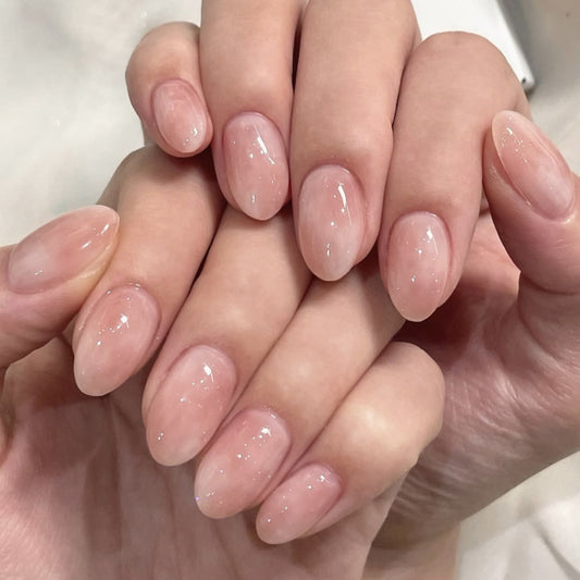 Chic Elegance Short Oval Pink Glassy Finish Press On Nail Set