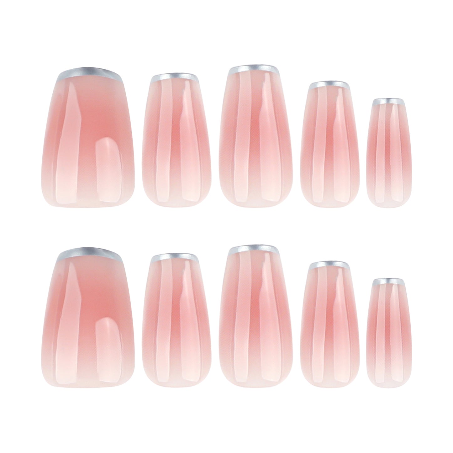 Blushing Blossom Elegant Medium Coffin Shaped Soft Pink Press On Nail Set with Silver Tips