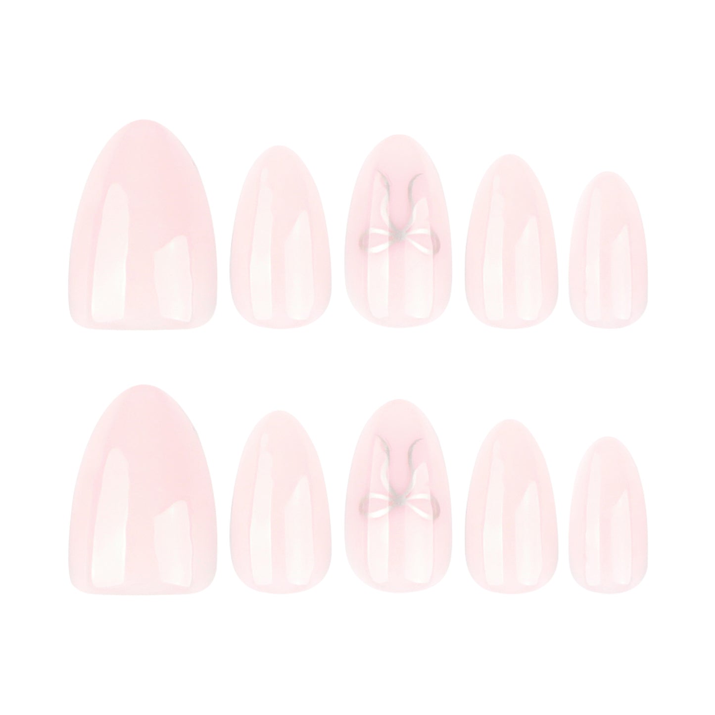 Charming Enchantment Medium Almond Shape Soft Pink Color with Elegant Bow Detail Press On Nail Set
