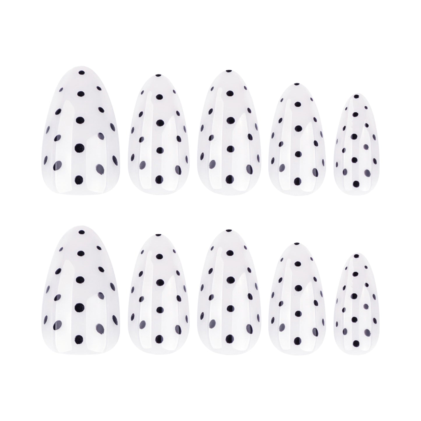 Vintage Chic Glossy White Medium Almond Press-On Nails with Classic Black Polka Dots