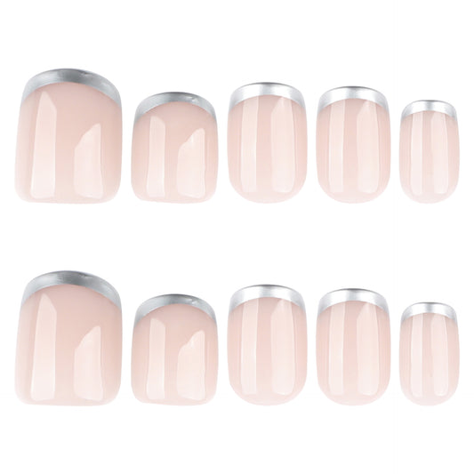 Chic Elegance Classic Short Square Blush Pink Nails with Dazzling Silver Tips