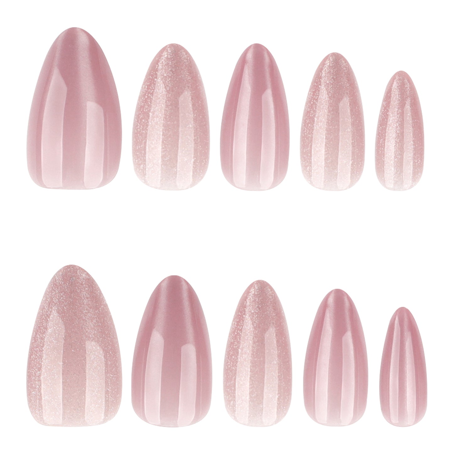 Dreamy Rose Blossom Medium Almond Shaped Shimmering Pink Press On Nail Set