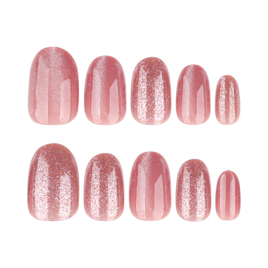 Glamorous Rose Garden Medium Oval Glossy Pink Ombré Glitter Press On Nail Set