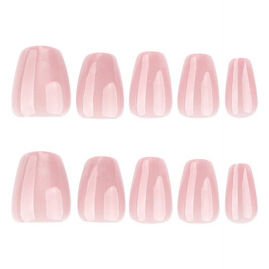 Chic Blossom Medium Coffin Soft Pink Press On Nail Set with Elegant Vertical Stripes