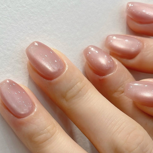 Glamorous Serenity Medium Coffin Blush Pink High Gloss Press On Nail Set