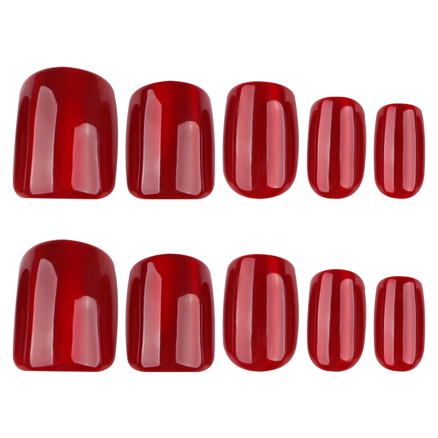 Crimson Elegance Press On Nail Set Short Square Bright Red High Gloss Finish