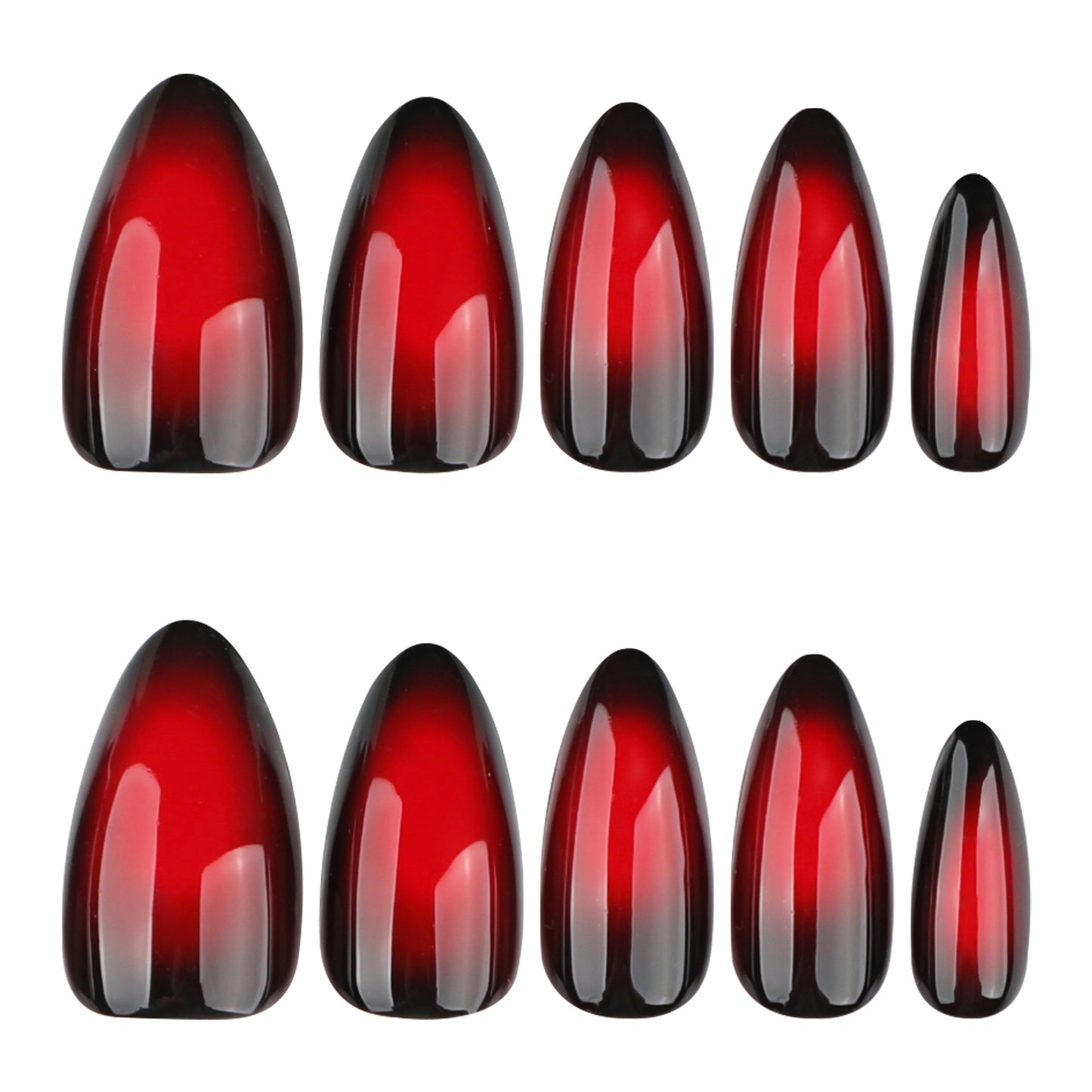 Gothic Glamour Medium Almond-Shaped Deep Red Ombre Press On Nail Set