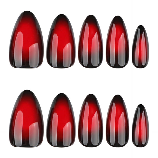 Gothic Glamour Medium Almond-Shaped Deep Red Ombre Press On Nail Set