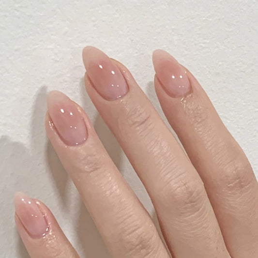 Dreamy Elegance Medium Almond Soft Pink Glossy Finish Press On Nail Set
