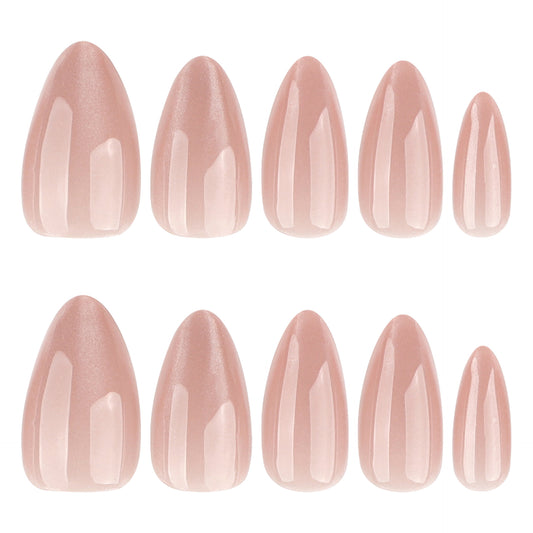 Blush Fantasy Medium Almond Shaped Long Glossy Pink Press On Nail Set with Iridescent Finish