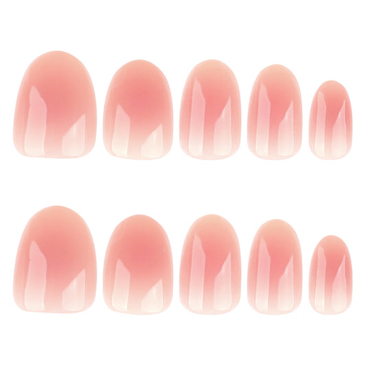 Chic Blossom Natural Short Round Pink Gradient Press On Nail Set with Glossy Finish