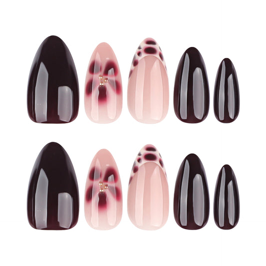 Mystical Glamour Medium Almond Burgundy and Blush Gradient Press On Nail Set with Elegant Accent Gems