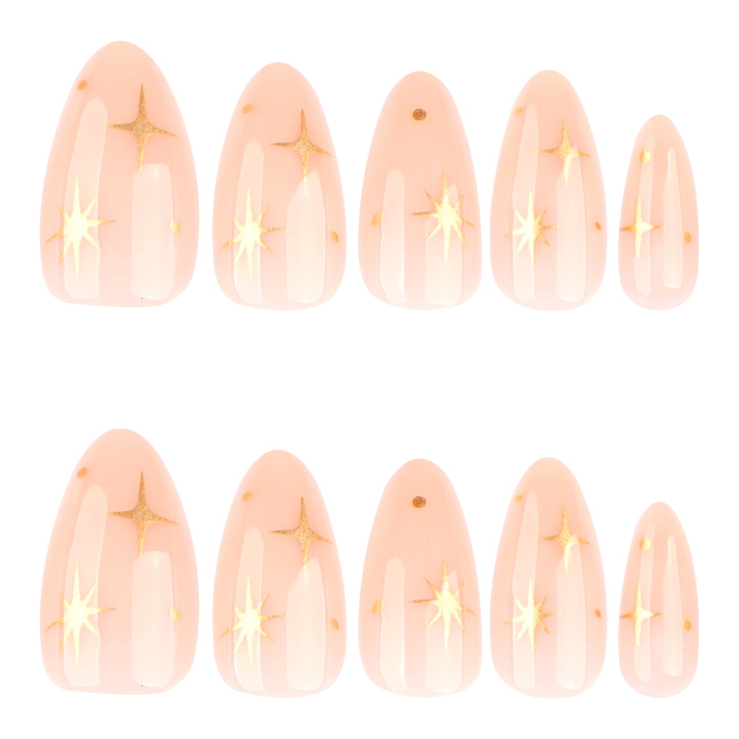 Celestial Dream Pink Medium Almond Shape Press On Nail Set with Golden Star Accents