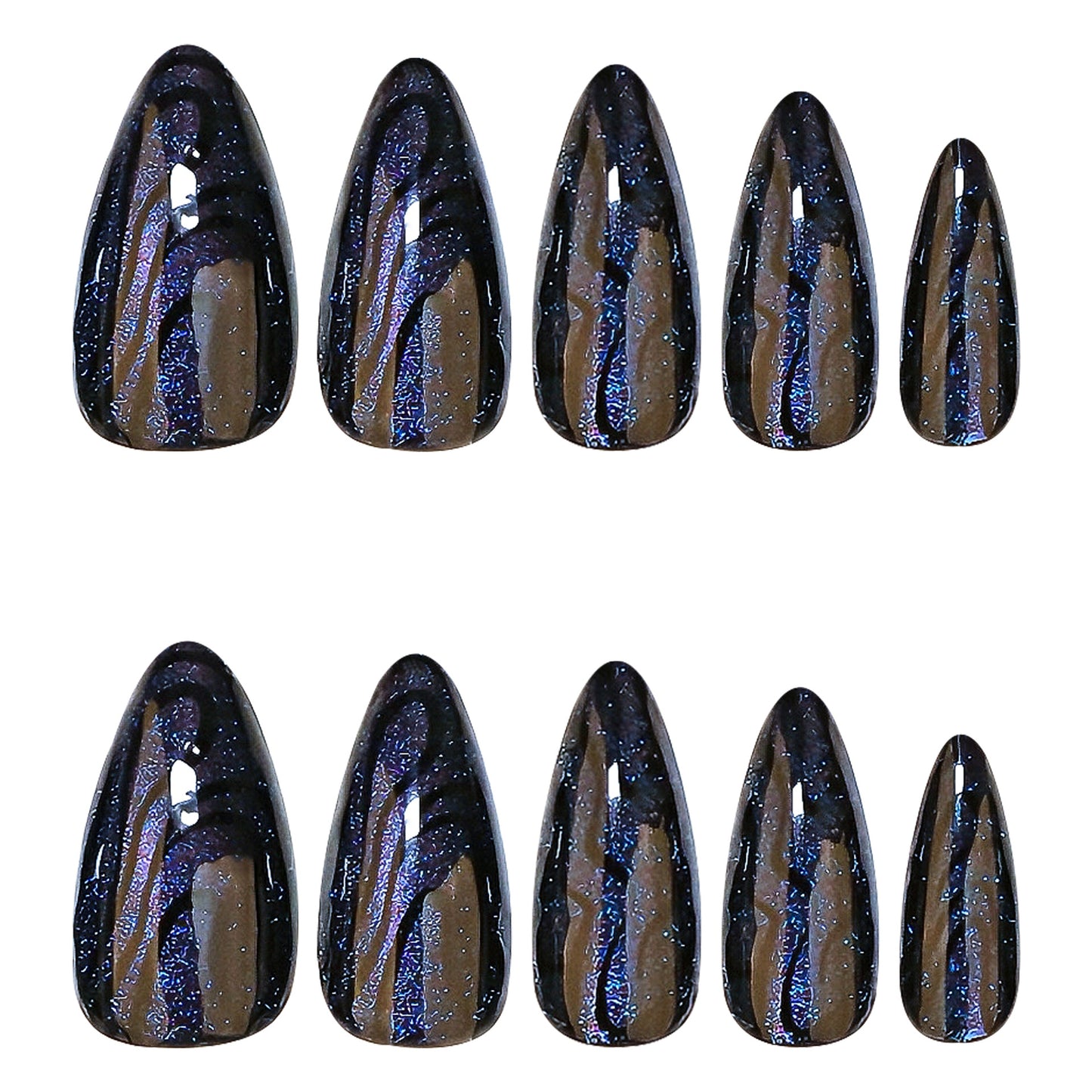 Mystical Elegance Medium Almond Shaped Dark Brown with Iridescent Swirl Press On Nail Set